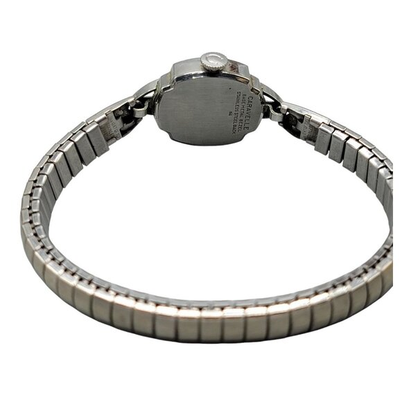 Carvelle Ladies Cocktail Wind Watch 10kgp Silver Tone 17mm Square Dial 6.5" 1974 - Picture 16 of 16